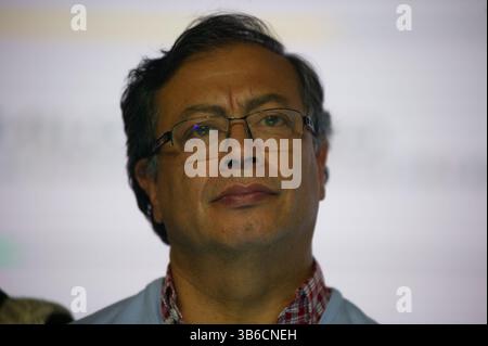 March 13, 2022, Bogota, Cundinamarca, Colombia: Presidential candidate Gustavo Petro speaks at an event after the 2022 Congressional elections in Colombia, on March 13, 2022, in Bogota, Colombia. Petro won his coalition consultation with over 4 million votes. (Credit Image: © Sebastian Barros/LongVisual via ZUMA Press Wire) Stock Photo