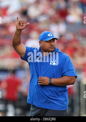 September 16, 2023: Kalani Sitak BYU head coach signals back to the
