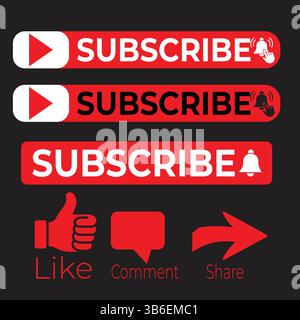YouTube Subscribe, Like, Share, and Comment Buttons Set | Engaging Call to Action Graphics Stock Vector