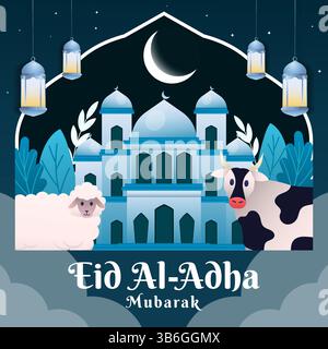happy eid al adha illustration in gradient design style Stock Vector