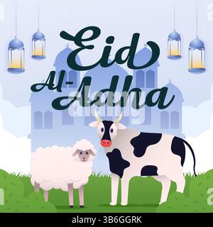 illustration to celebrate eid al adha in gradient style Stock Vector
