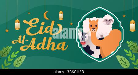 eid al adha horizontal banner illustration in gradient style Stock Vector