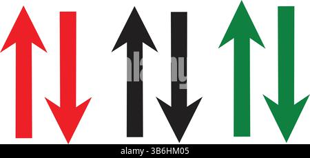 A set of colored up and down arrows, symbolizing various concepts such as progress, movement, choices, and direction. Stock Vector
