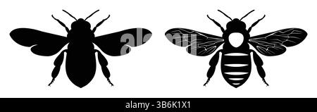 Silhouettes of Bees with Wings Spread Isolated on White Background Stock Vector