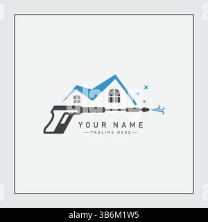 House Cleaning and Washing Service Logo with roof and Pressure washer icon Stock Vector