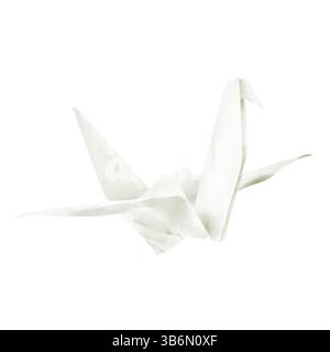 A paper crane from a notebook leaf. Watercolor illustration. Origami, a flying paper bird, is isolated on a white background. For greetings, postcards Stock Photo