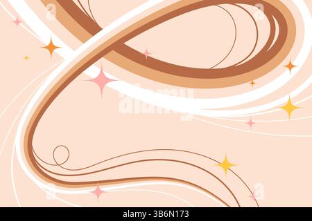 Retro Design with Hand drawn Fluid Wavy Lines and Sparkling Stars on Cream Background. Retro swirls with vibrant movement. Perfect for web, banner Stock Vector