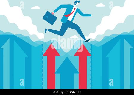 Business Executive Jumping Over Chasm Illustration Stock Vector