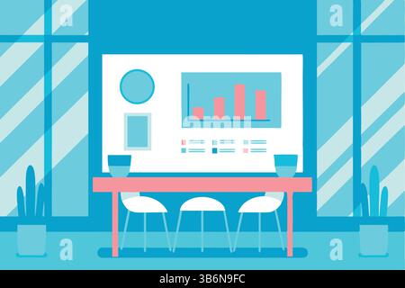 Modern Office Interior with Large Presentation Screen Vector Illustration Stock Vector