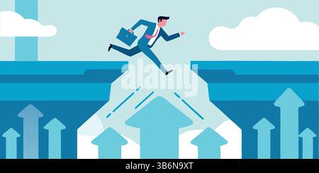 Businessman Jumping Over Gap with Briefcase Vector Illustration Stock Vector