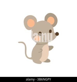Adorable standing mouse with round ears and tiny paws in a cute childish style, great for children books, animal designs, and pet illustrations Stock Vector