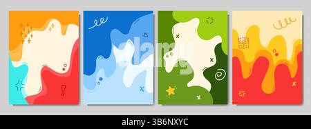 Vector illustration. Colorful childish background. Hand drawn memphis pattern doodle shapes and lines. Design elements for cover, brochure, magazine Stock Vector
