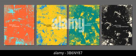 Vector illustration. Cool bright wallpapers with ink brush strokes mess. Hand drawn abstract color backgrounds set. Design elements for poster, cover Stock Vector