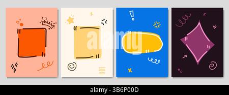 Vector illustration. Minimalist banners set. Quote frames set. Citation empty speech bubbles. Color background. Simple doodle drawn shapes. Design Stock Vector
