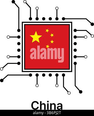 Vector illustration set of AI microchips, CPU processor icons with flag. Technology for artificial intelligence, semiconductor, and  tech industry. Stock Vector