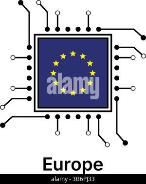 Vector illustration set of AI microchips, CPU processor icons with flag. Technology for artificial intelligence, semiconductor, and  tech industry. Stock Vector