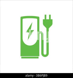 Vector icon set of electric vehicle (EV) charging stations. Symbols representing EV chargers, electric plug, charging port, and car energy concept. Stock Vector