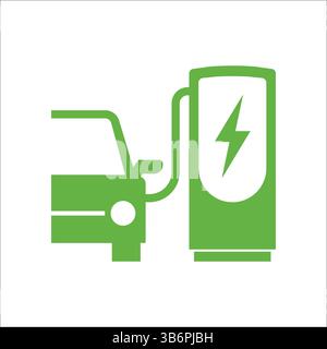 Vector icon set of electric vehicle (EV) charging stations. Symbols representing EV chargers, electric plug, charging port, and car energy concept. Stock Vector