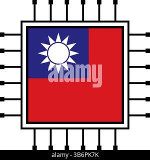 Vector illustration set of AI microchips, CPU processor icons with flag. Technology for artificial intelligence, semiconductor, and  tech industry. Stock Vector
