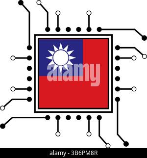 Vector illustration set of AI microchips, CPU processor icons with flag. Technology for artificial intelligence, semiconductor, and  tech industry. Stock Vector