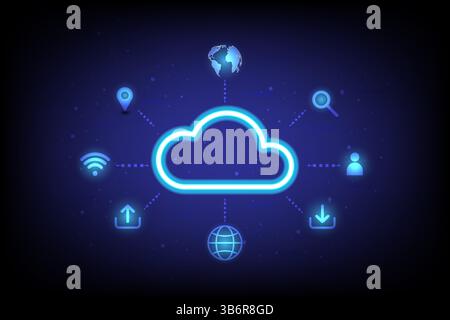 Cloud Computing technology data storage, data server connection concept, vector and illustration Stock Vector