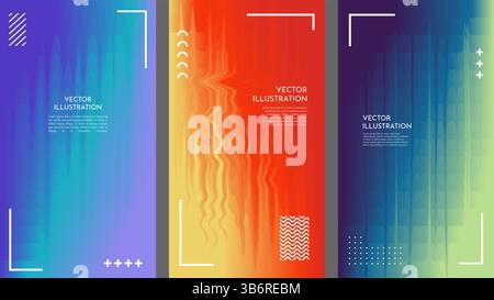 Vector illustration. Vibrant wavy patterns of dynamic neon lines. Psychedelic retro aesthetic combining fluid motion and optical effects. Design Stock Vector