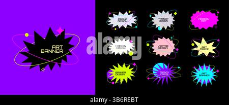 Vector background for text. Banners set y2k style. Isolated polygonal acid color frame. Element for design poster, cover, invitation, gift card, flyer Stock Vector