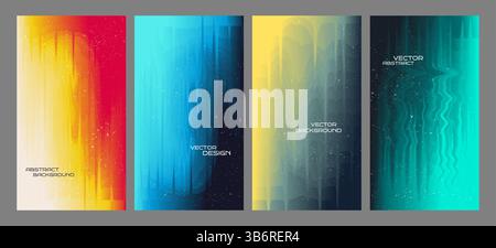Vector illustration. Vibrant set of wavy line patterns with dynamic color gradients. Minimal bright designs for vertical web banner, flyer, coupon Stock Vector