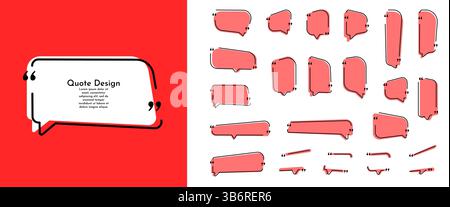 Vector illustration. Quote frames blank template set. Isolated text box in brackets. Citation empty speech bubbles. Geometric dynamic linear borders Stock Vector