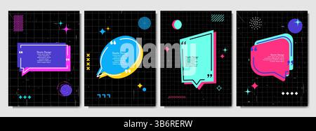 Vector illustration. Quote frames background set. Isolated text box in brackets. Citation empty speech bubbles. Geometric contemporary art  borders Stock Vector
