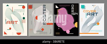 Vector illustration. Linear pattern with memphis geometric elements. Design for cover, brochure, magazine, poster, flyer. Trendy abstract art Stock Vector
