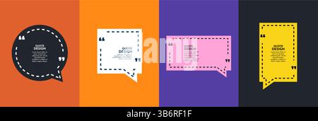 Vector illustration. Quote frames background set. Isolated text box in brackets. Citation empty speech bubbles. Geometric dashed line borders. Design Stock Vector