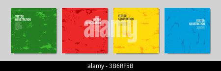Vector illustration. Cool bright wallpapers with ink brush strokes mess. Hand drawn abstract color backgrounds set. Design elements for social media Stock Vector