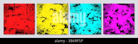 Vector illustration. Cool bright wallpapers with ink brush strokes mess. Hand drawn abstract color backgrounds set. Design elements for social media Stock Vector
