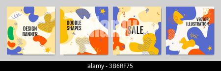 Vector illustration. Abstract background with bold shapes. Modern contemporary style. Dynamic composition of drawn fluid twisted elements Stock Vector