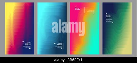 Vector illustration. Vibrant set of wavy line patterns with dynamic color gradients. Minimal design for vertical web banner, flyer, coupon, leaflet Stock Vector