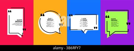 Vector illustration. Quote frames background set. Isolated text box in brackets. Citation empty speech bubbles. Geometric dynamic linear borders Stock Vector