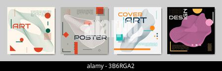 Vector illustration. Linear pattern with memphis geometric elements. Design elements for social media template, web banner. Trendy abstract art Stock Vector