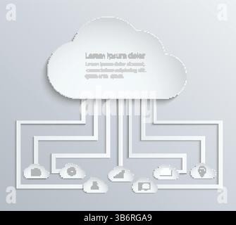 Cloud network with icons, paper economic infographics Stock Vector