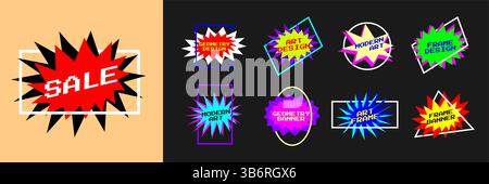 Vector background for text. Banners set y2k style. Isolated polygonal stars color frame. Element for design poster, cover, invitation, gift card Stock Vector