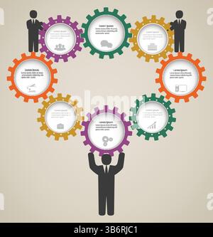 Business infographics, design template with gear and icons, business people Stock Vector