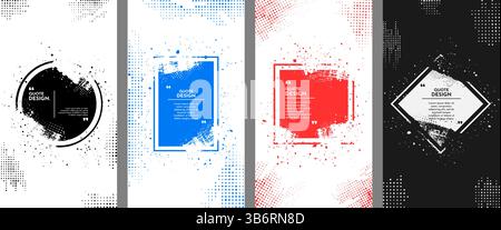 Vector frame for text. Modern Art graphics. Dynamic damaged frame stylish geometric color background. Brush stroke ink splash with halftone dots Stock Vector