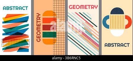 Vector illustration. Geometric simple shapes composition. Polygonal shape balance, lines flow. Dynamic abstract flat mid-century bohemian style Stock Vector