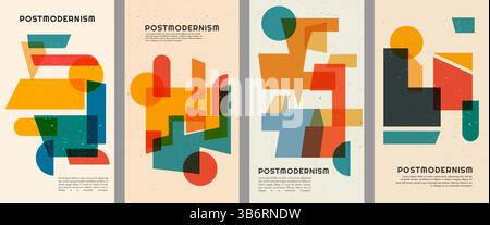 Vector illustration. Geometric shape composition backgrounds set. Dynamic abstract flat mid-century design template of leaflet, coupon, voucher Stock Vector