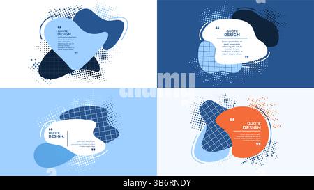 Vector illustration. Liquid blobs with outline and halftone dots. Winter color theme composition banner set. Blue twisted shapes composition. Design Stock Vector