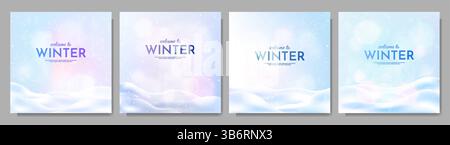 Vector illustration. Flat landscape. Snowy background. Snowdrifts. Snowfall. Clear blue sky. Blizzard. Cartoon wallpaper. Cold weather. Winter season Stock Vector