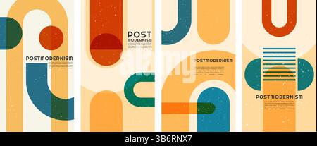 Vector illustration. Geometric rounded shapes in postmodern style. Dynamic abstract flat mid-century design template of flyer, leaflet, coupon Stock Vector