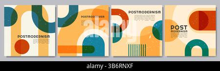 Vector illustration. Geometric shapes in boho vintage style. Dynamic abstract flat mid-century design template of square web banner, blog post Stock Vector