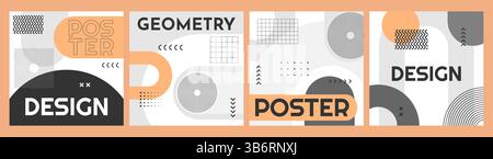 Vector illustration. Geometric shapes in bohemian style. Dynamic abstract flat mid-century design template of square web banner, blog post, ads Stock Vector