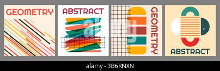 Vector illustration. Geometric simple shapes composition. Dynamic abstract flat mid-century style. Design elements of social media banner, web square Stock Vector